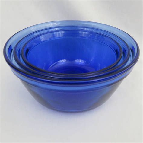 Set Of 3 Cobalt Blue Anchor Hocking Transparent Mixing Bowl Etsy