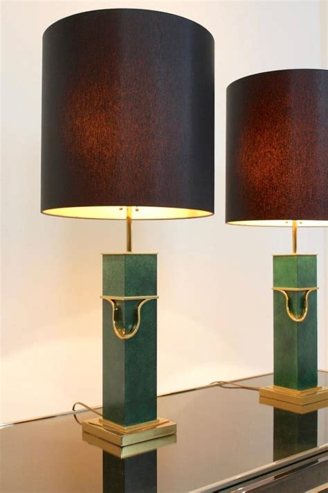 Pair Of Green And Brass Mid Century Modern Table Lamps For Sale At 1stdibs