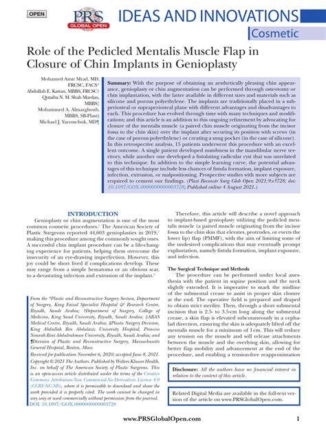 (PDF) Role of the Pedicled Mentalis Muscle Flap in Closure of Chin ...