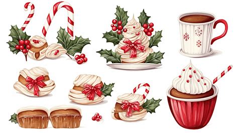 Hand Drawn Christmas Set Holiday Sweets And Drinks On White Background