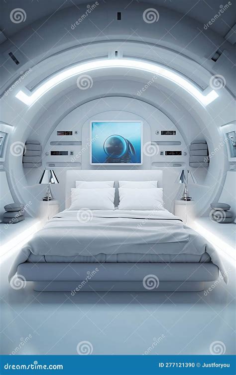 Futuristic Bedroom Decor With Large White Bed In Futuristic Room