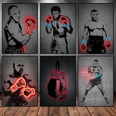 Pinturas En Lienzo De Boxeo Con Dise O De Ne N Carteles E Impresiones