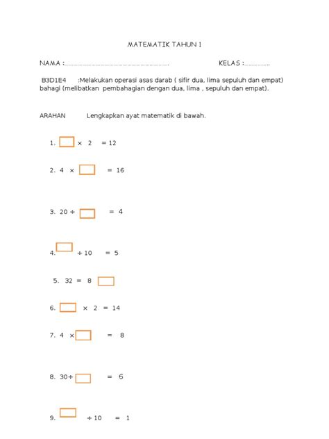 Evidens Pbs Matematik Tahun 2 B3d1e4 Asas Darab Bahagi Pdf