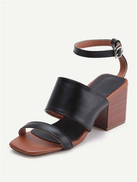 Black Ankle Strap Block Heeled Sandals Shein Sheinside