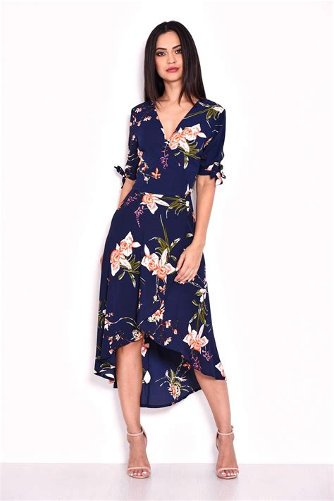 Ax Paris Printed Wrap Midi Dress Dresses Blue Midi Dress Fashion