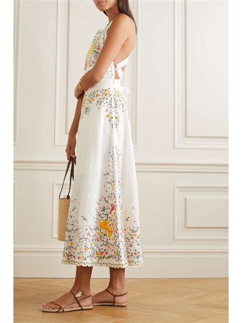 Zimmermann Carnaby Embroidered Linen Midi Dress Net A Porter