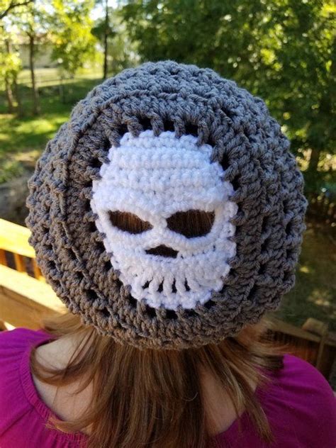 Halloween Skull Beanie Crochet Slouch Skull Cap White And Etsy