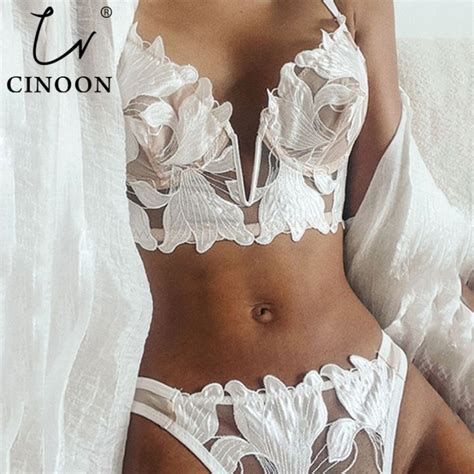 Cinoon Sexy French Lace Embroidery Brassiere Lingerie Set Womens