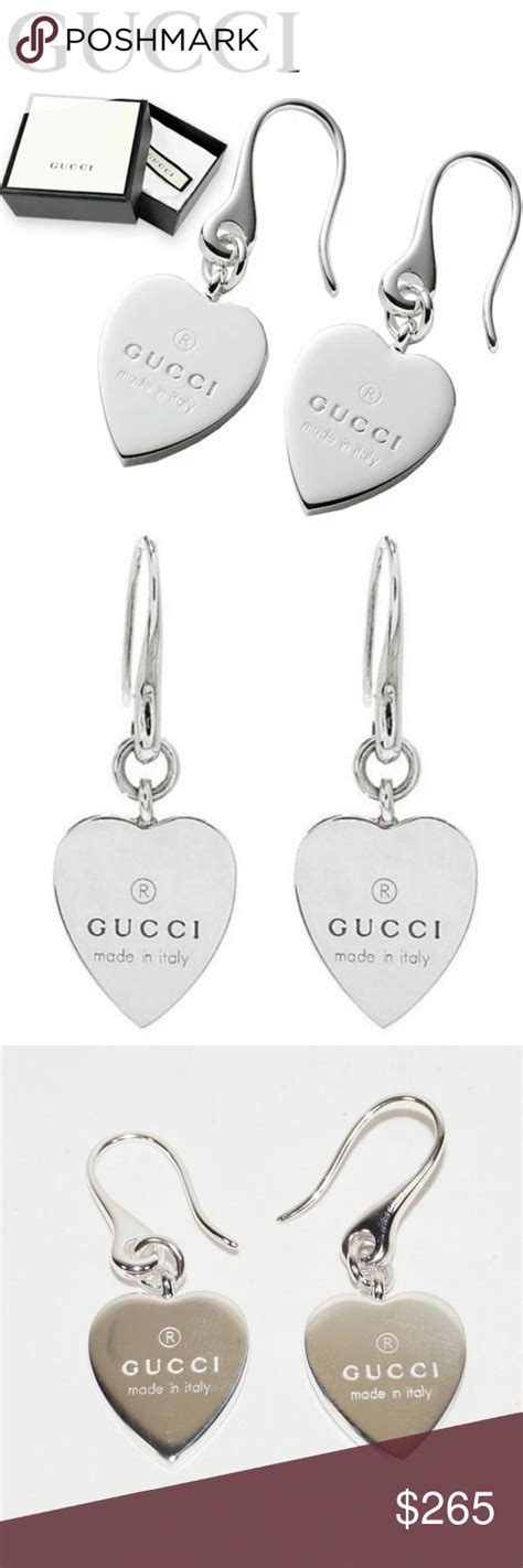 Gucci Trademark Heart 925 St Silver Drop Earrings Brand New Authentic Gucci Drop Earrings