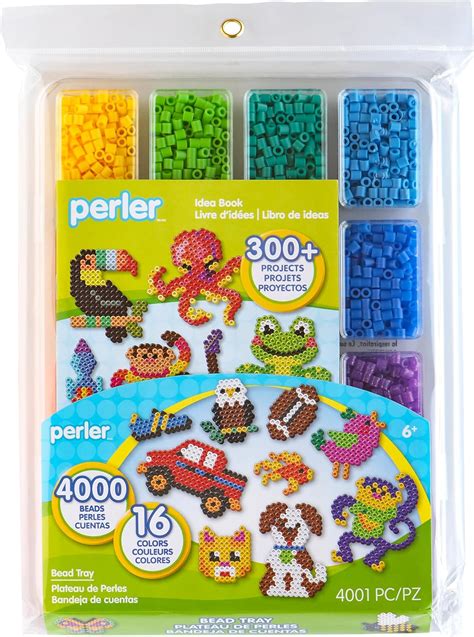 Perler 17605 Assorted Fuse Beads Kit With Storage Tray And Pattern Book For Arts And