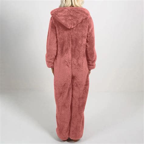 Jsaierl Women Onesies Fluffy Fleece Jumpsuits Sleepwear Plus Size Hood Sets Pajamas For Adult