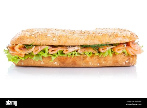 Sub Sandwich Ganze K Rner Baguette Mit Ger Uchertem Lachs Fisch