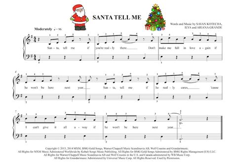 Santa Tell Me By Ariana Grande Sheet Music Arranged For Easy Piano