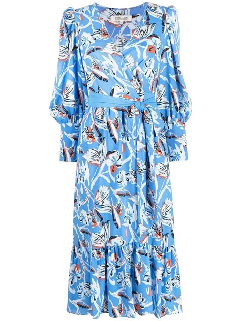 Dvf Diane Von Furstenberg Floral Print Midi Dress Blue Farfetch