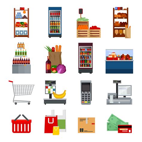 Supermarket Decorative Flat Icons Set 479477 Vector Art At Vecteezy