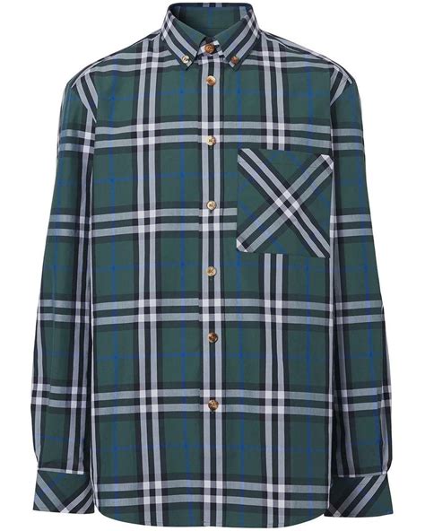 Burberry Cotton Check Print Button Down Shirt In Green For Men Save