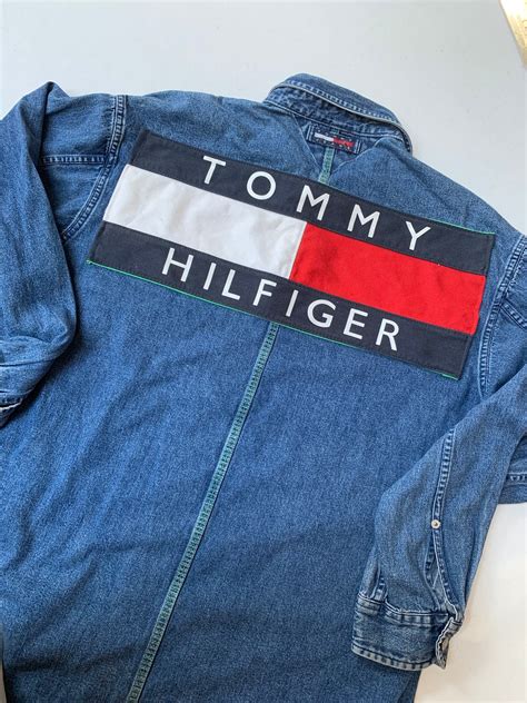 Vintage Tommy Hilfiger Blue Denim Button Up Long Sleeve Shirt Etsy