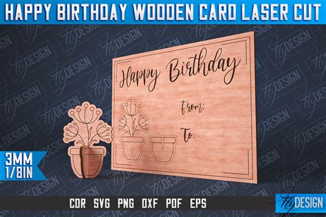 Happy Birthday Wooden Card Laser Cut Graphic By Flydesignsvg Creative