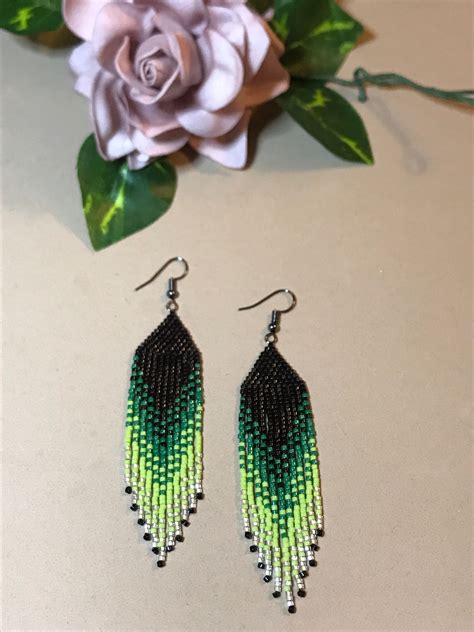 Miyuki Delica Ombré Seed Bead Fringe Earrings Etsy