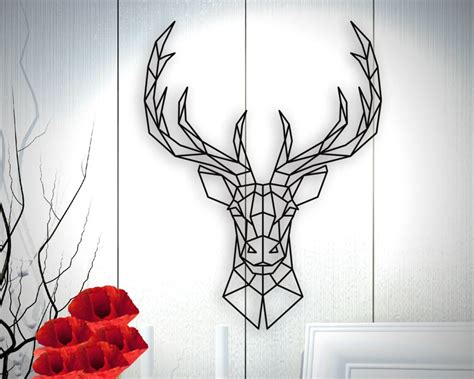 Deer Metal Wall Art Geometric Deer Head Metal Wall Decor Etsy