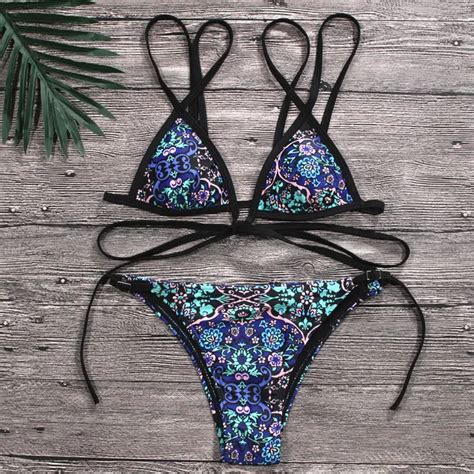 New Design Retro Bikini Set Simple Model Brazilian Sexy Printing Swimsuit Bikinis Halter