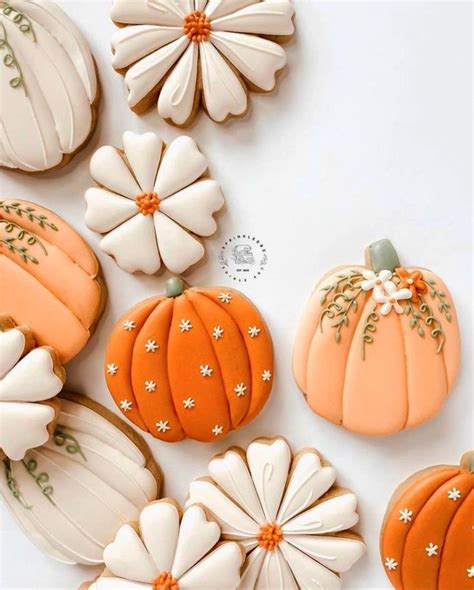 Pumpkin Cookies Decorated With Flowers