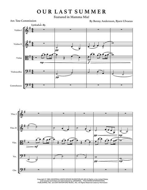 Abba Our Last Summer String Orchestra Sheets By Tate Commission