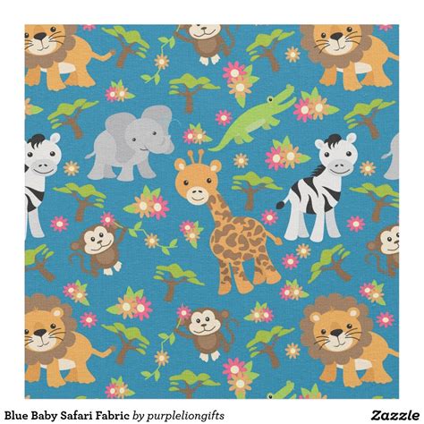 Blue Baby Safari Fabric Nursery Fabric Baby Fabric Childrens Fabric