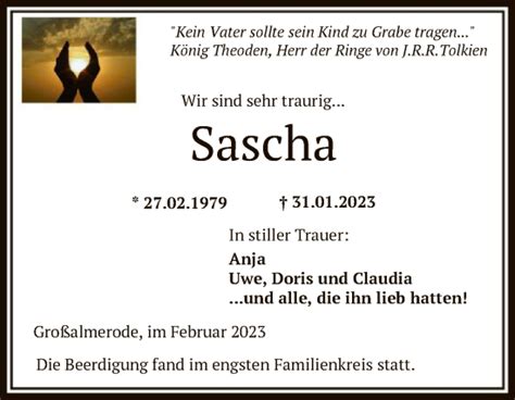 Traueranzeigen Von Sascha Trauer Hna De