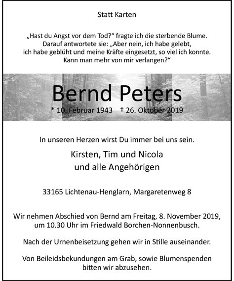 Alle Traueranzeigen für Bernd Peters trauer rp online de