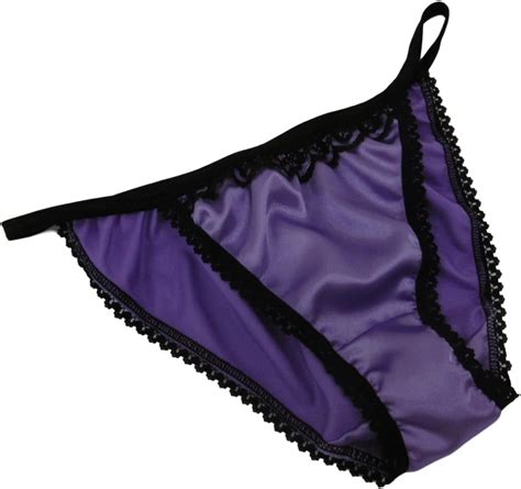 Shiny Satin String Bikini Mini Tanga Panties Lilac Mauve With Black