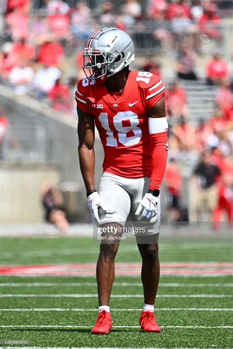 Marvin Harrison Jr 18 Of The Ohio State Buckeyes Lines Up Prior To