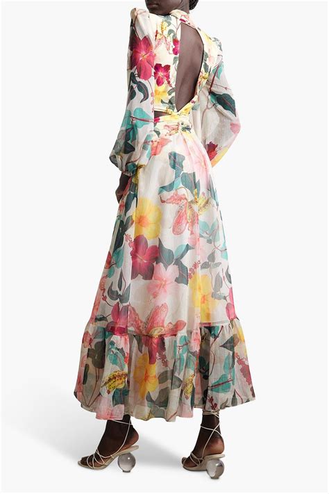 Patbo Hibiscus Cutout Floral Print Chiffon And Stretch Jersey Maxi