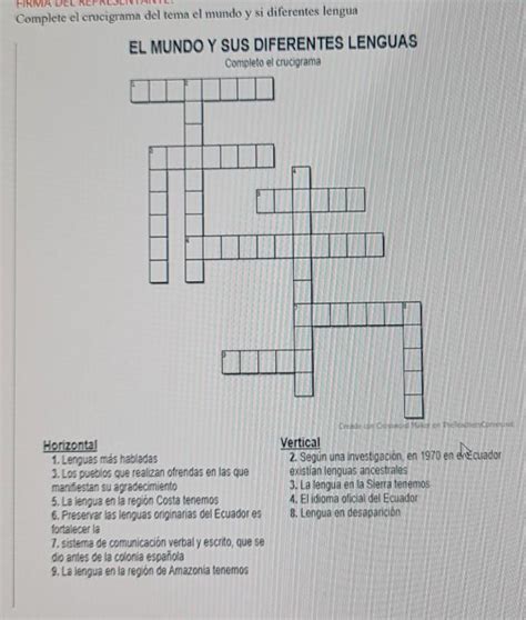 EL MUNDO Y SUS DIFERENTES LENGUAS Completo El Crucigrama Horizontal 1