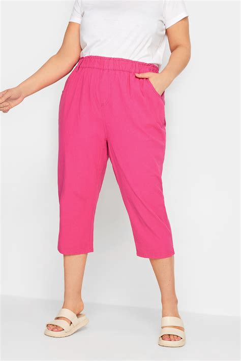 Yours Curve Plus Size Hot Pink Cotton Cropped Trousers Yours Clothing