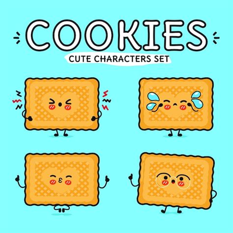 Premium Vector Funny Cute Happy Cookies Characters Bundle Set Vector