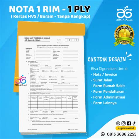 Jual Cetak Nota Custom 1 Ply 1 Rim Kertas HVS Buram Invoice Faktur Form