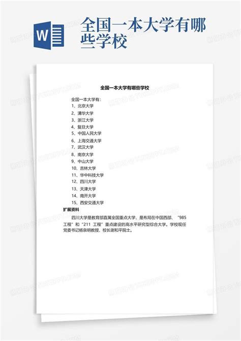 全国一本大学有哪些学校word模板下载编号lmgzmdgv熊猫办公