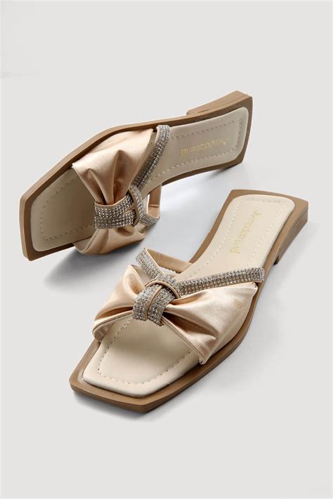 Kadın Taşlı Terlik NUDE SATEN