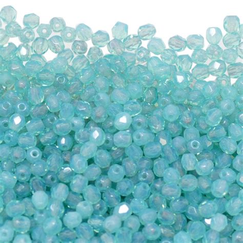 Mm Czech Faceted Round Glass Bead Turquoise Opal Pk Beads And