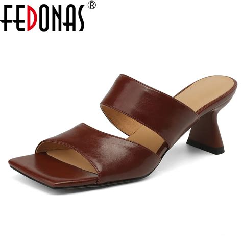 Fedonas New Women Genuine Leather Sandals High Heels Square Toe Summer