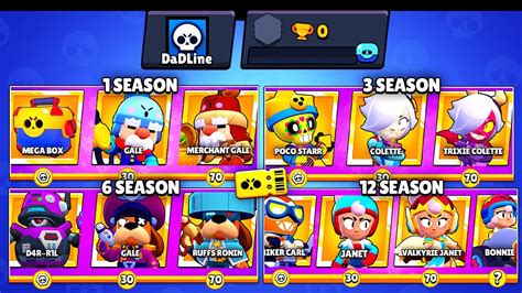 All Seasons 1 To 12 Brawl Pass Rewards On 0 Trophy Account Brawl Stars Youtube