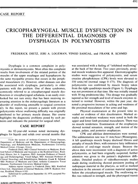 Cricopharyngeal Muscle Dysfunction In The Differential Diagnosis Of