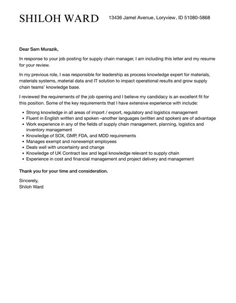 Supply Chain Manager Cover Letter Velvet Jobs