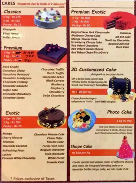 7th Heaven Cake Shop Menu, Menu for 7th Heaven Cake Shop, Peelamedu ...