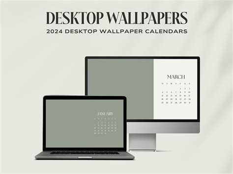 2024 Desktop Wallpaper Calendar Bundle, Minimalist Ash Green Aesthetic ...