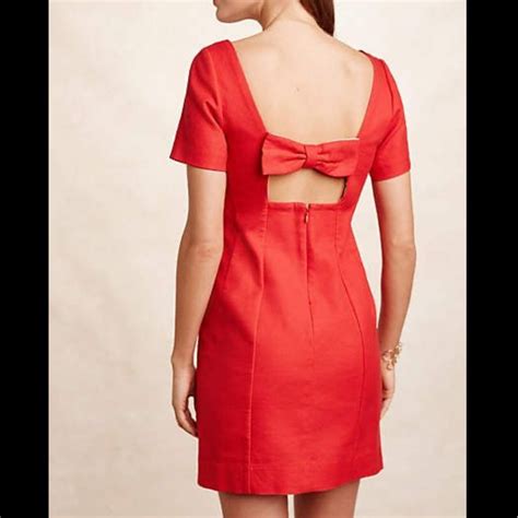 Anthropologie Maeve Alexia Bow Back Red Shift Dress S Gem