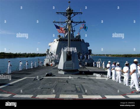 Us Navy Sailors Man The Rails Aboard The Navy S Newest And Most