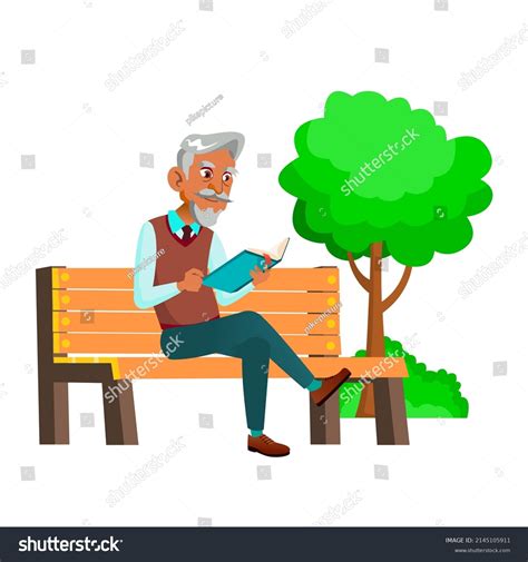 Old Man Reading Book On Park Stock Vector Royalty Free 2145105911 Shutterstock