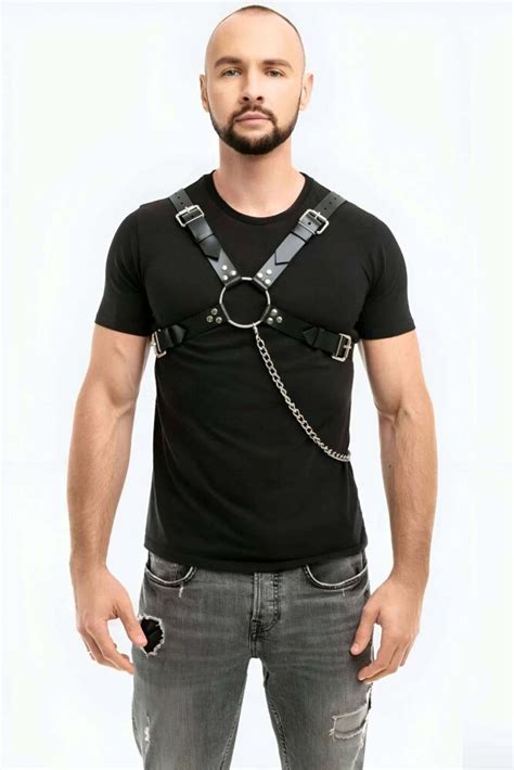 Zincir Detayl Deri Erkek G S Harness Apftm Erkek Harness Angels